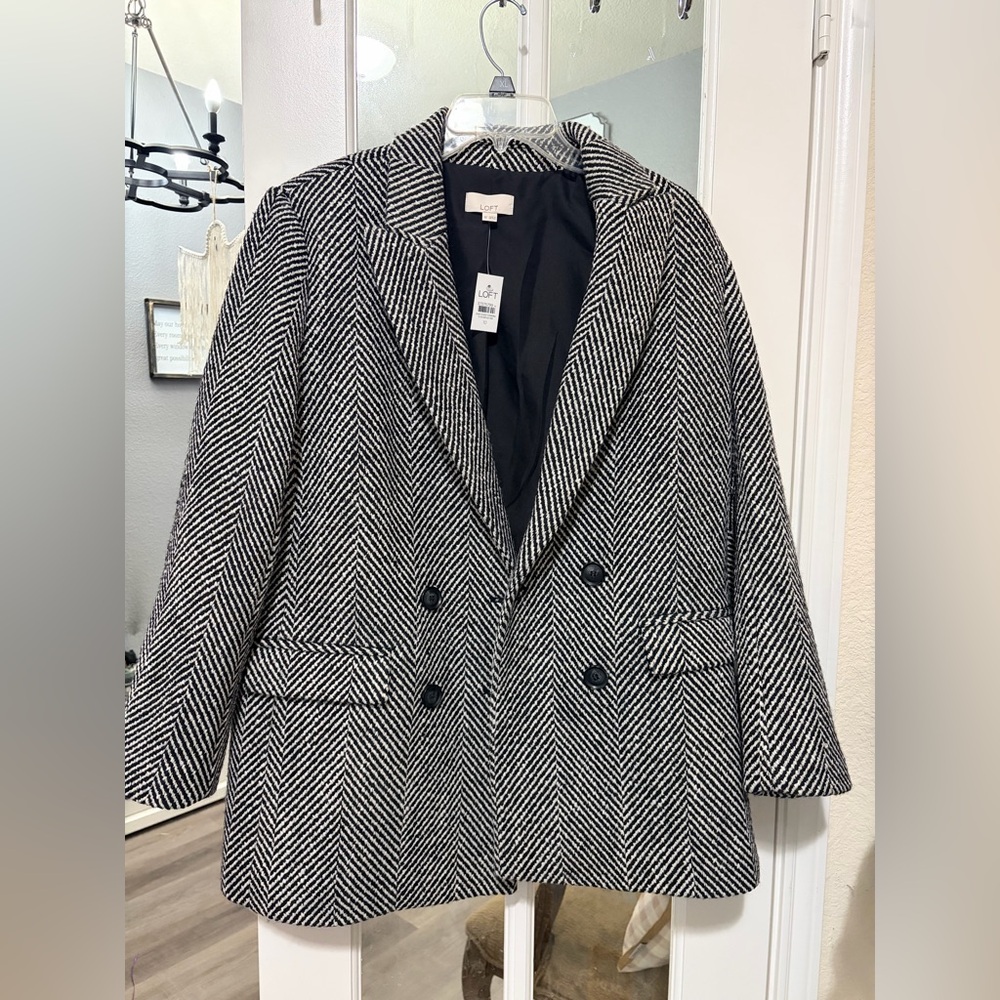 LOFT Black and White Pea Coat